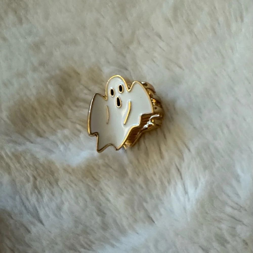 Gold and White Ghost Enamel Mini Hair Clip